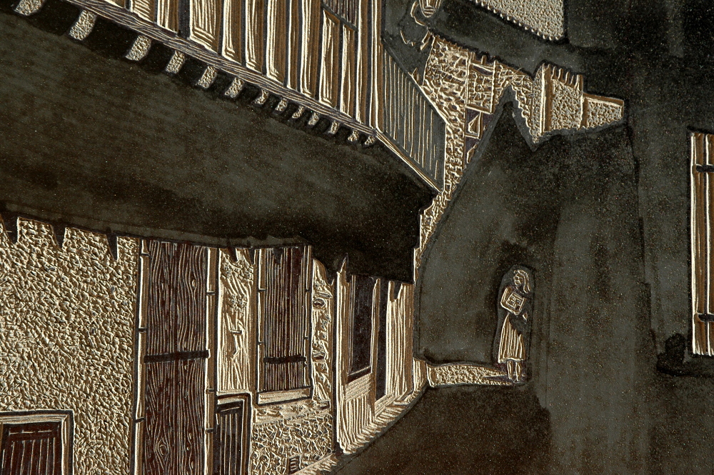 Alet les Bains, detail of the cut lino block.
