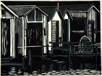 Boat Sheds at Ngapipi Road, Lino reduction print